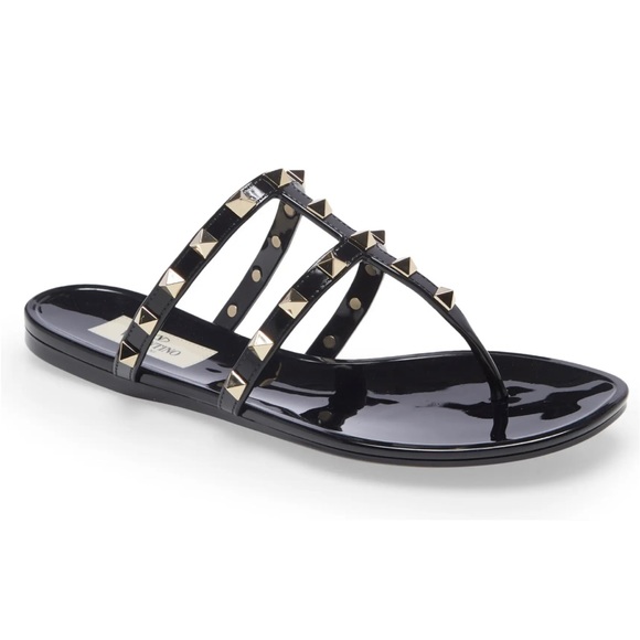 Valentino Shoes - Valentino Jelly Thong Sandals Black/Gold